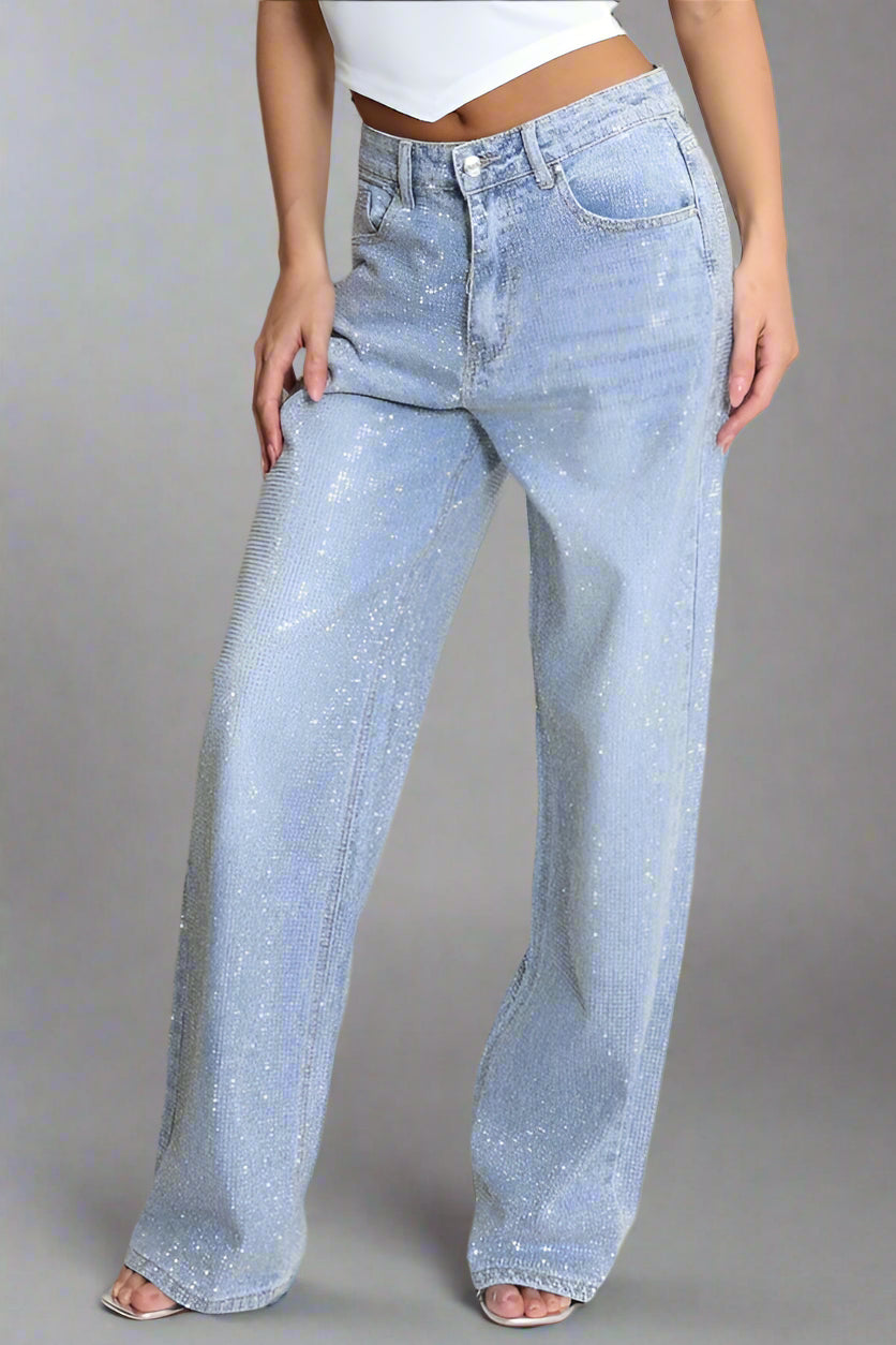 Faded Blue Banded Waist Dad Fit Jeans