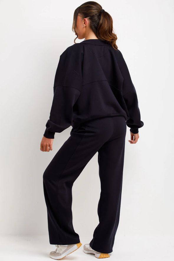 Bomber Sweatshirt With Zip And Joggers Loungewear Set Dark Navy