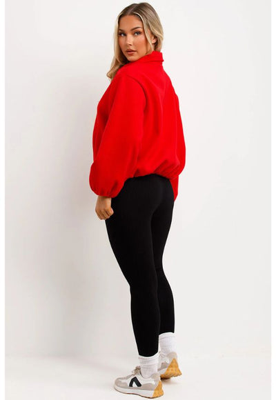 Puffed Bomber Jacket With Zip Red