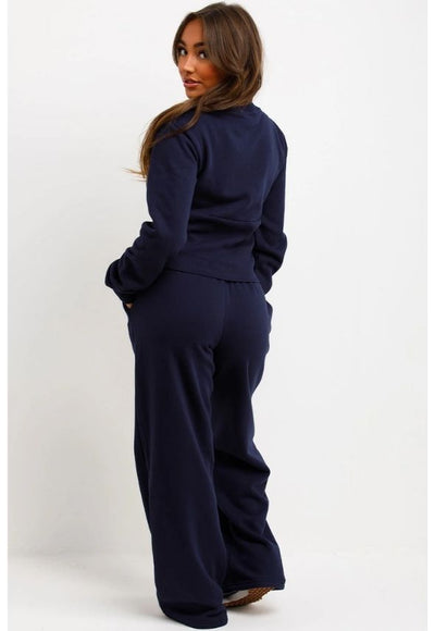 Corset Zip Up Crop Sweatshirt And Joggers Tracksuit Co Ord Navy