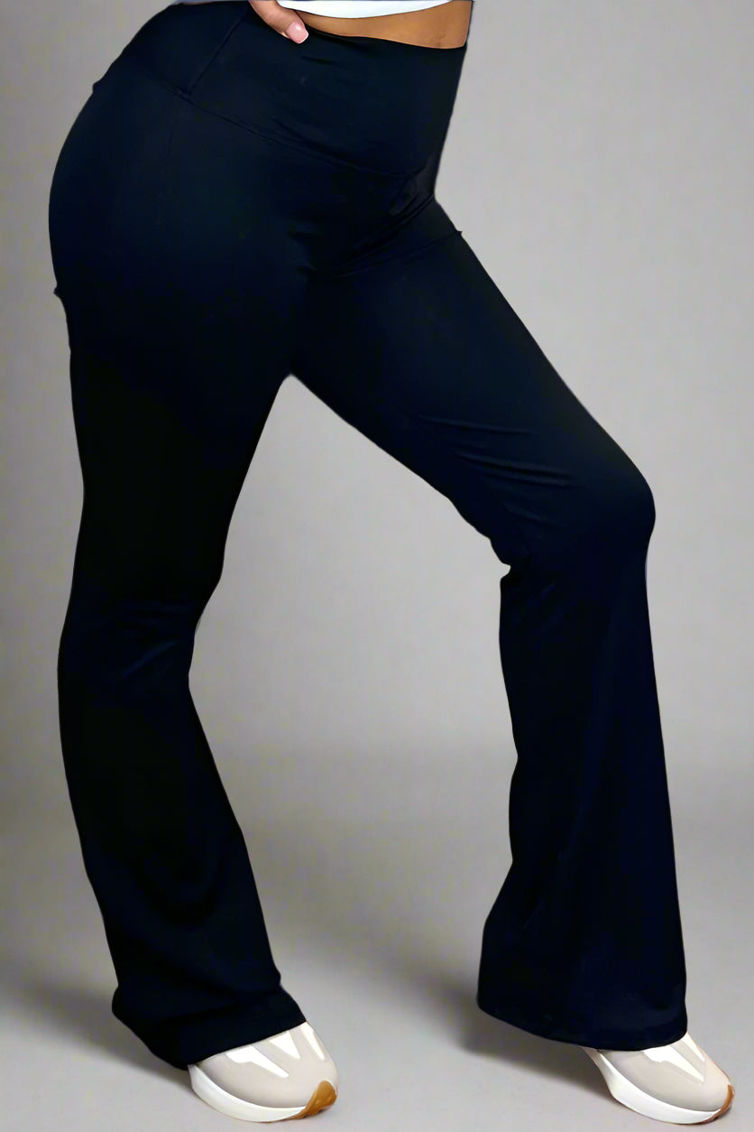 Flared Leg Trousers With Ruched Bum Black