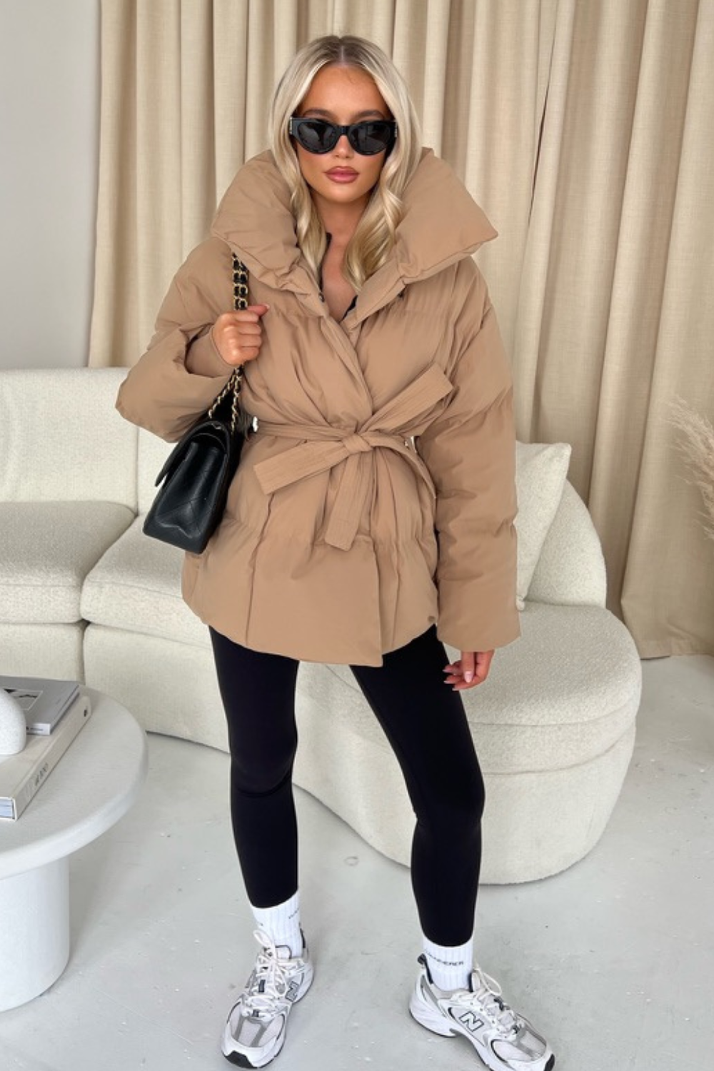 BEIGE DUVET TIE UP COAT