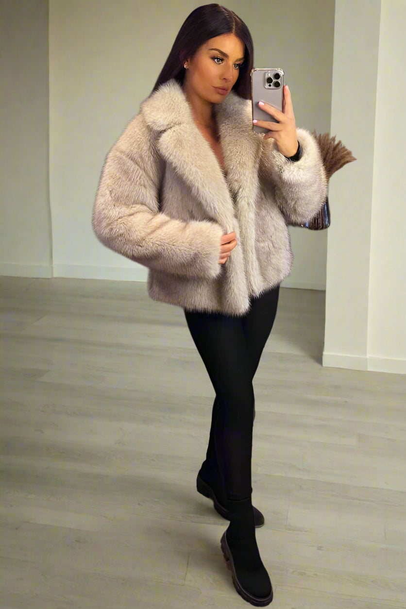 Faux Fur Short Jacket Light Beige