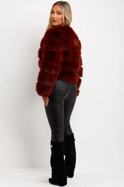 Burgundy Faux Fur Bubble Coat