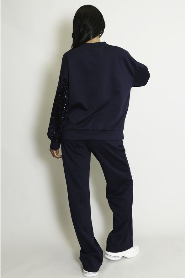 Star Sequin Sweatshirt And Trouser Co-Ord Navy