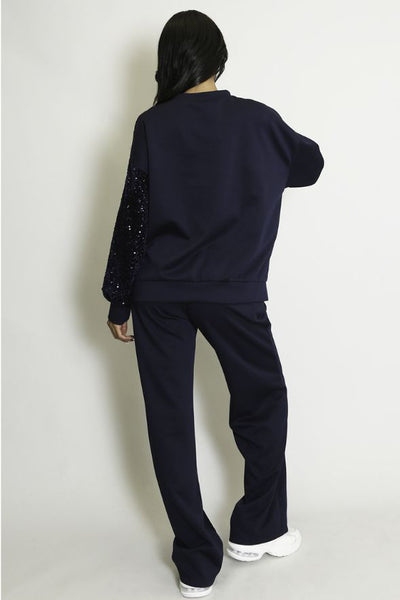 Star Sequin Sweatshirt And Trouser Co-Ord Navy