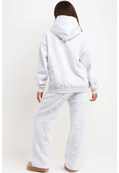 Crucifix Patch Hoodie And Joggers Tracksuit Lounge Set Marl Grey