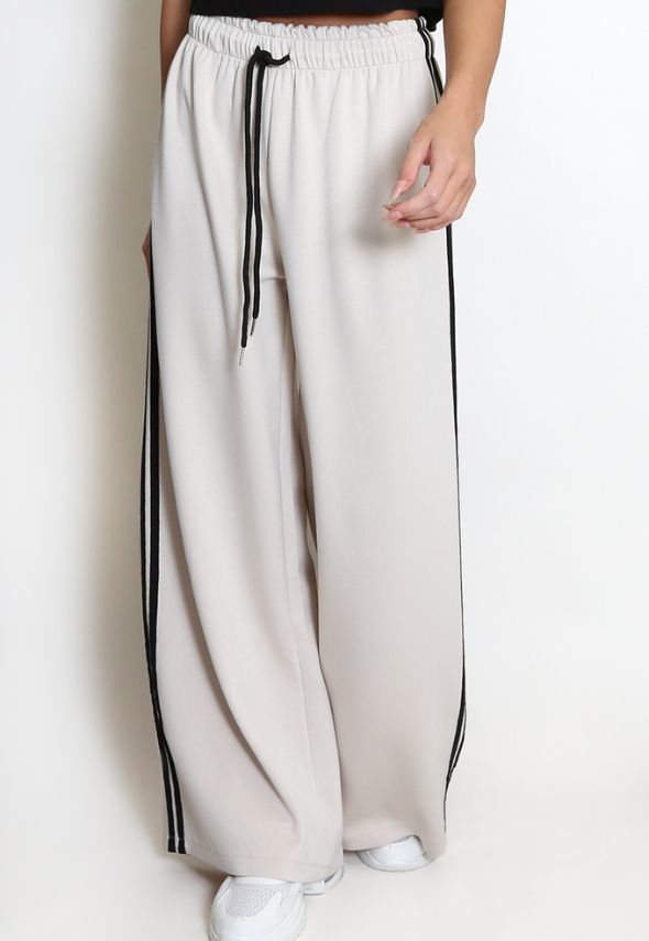 Side Stripe Wide Leg Trouser Cream