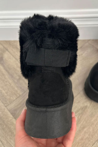 AMORE BLACK PLATFORM FAUX FUR LINED ANKLE BOOTS