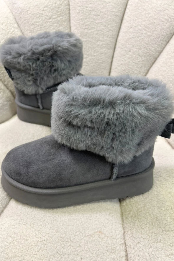 AMORE GREY PLATFORM FAUX FUR LINED ANKLE BOOTS