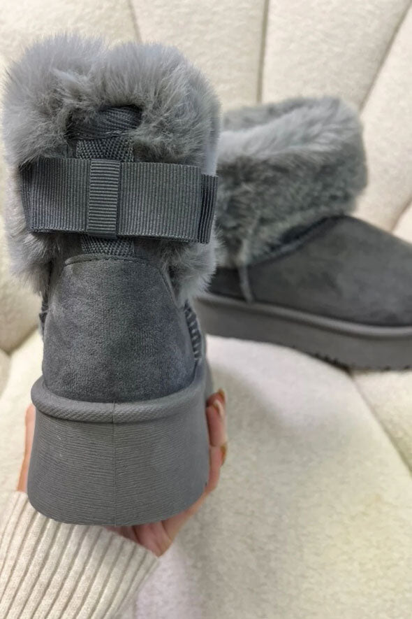 AMORE GREY PLATFORM FAUX FUR LINED ANKLE BOOTS