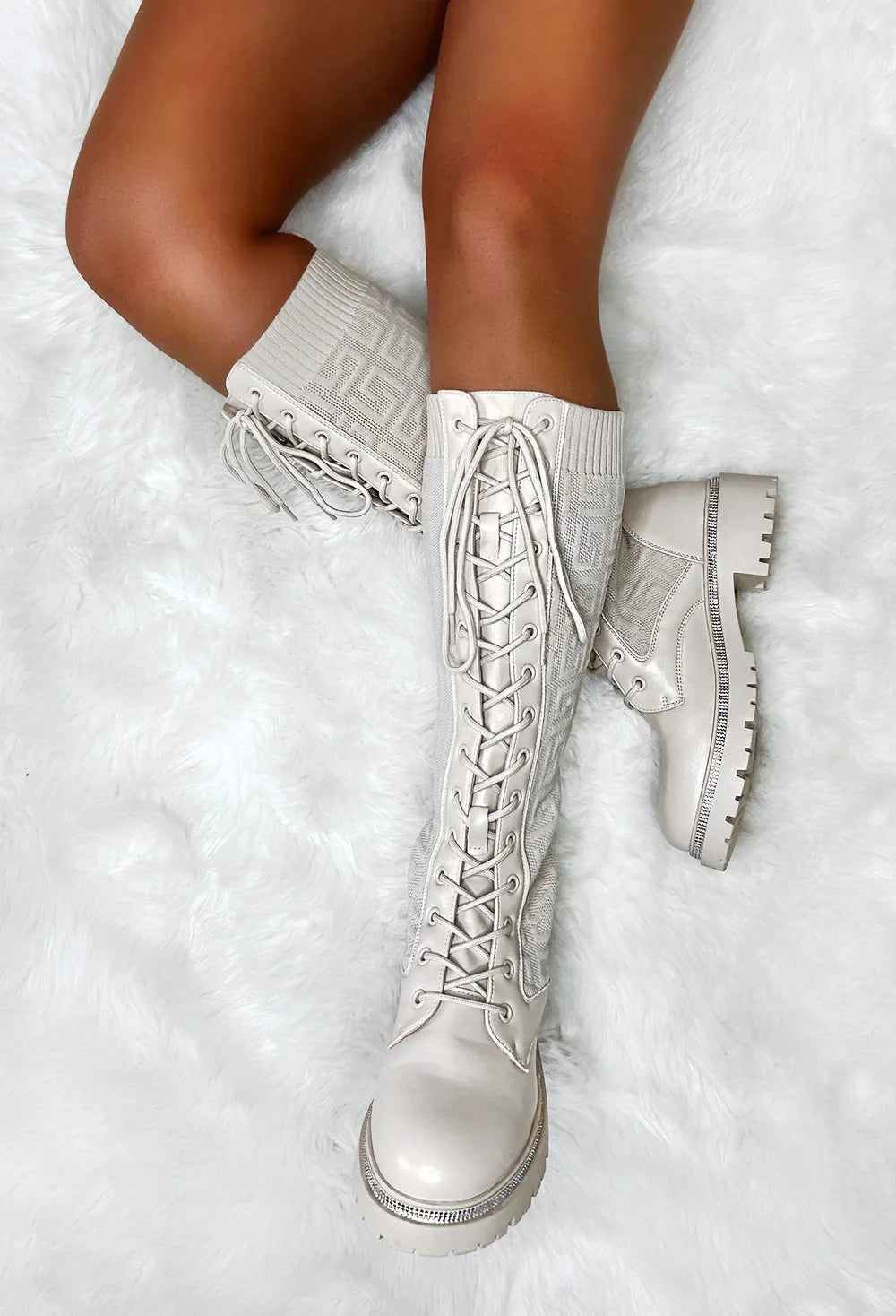 ALL TIME FAVOURITE CREAM TEXTURED ANKLE KNEE BOOT