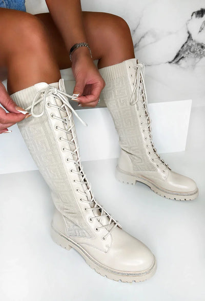 ALL TIME FAVOURITE CREAM TEXTURED ANKLE KNEE BOOT