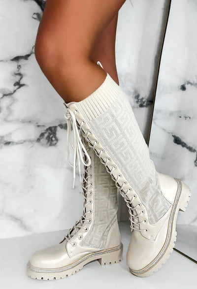 ALL TIME FAVOURITE CREAM TEXTURED ANKLE KNEE BOOT