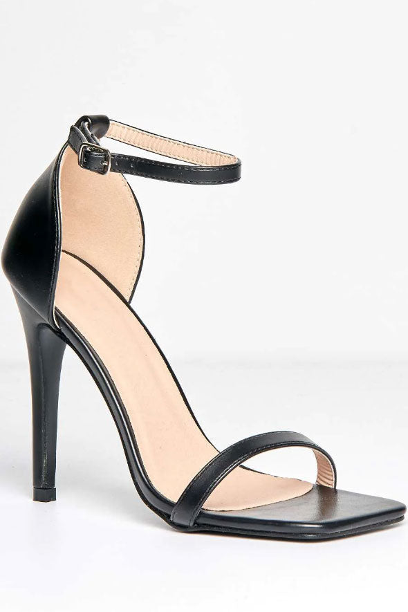 Aveena Ankle Strap Heels in Black Matt