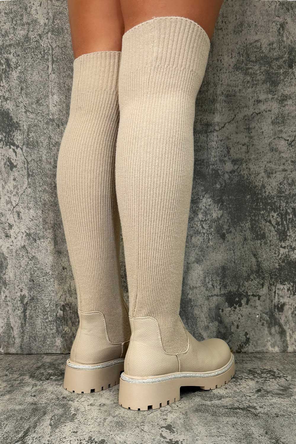 Over The Knee Sock Boots Beige