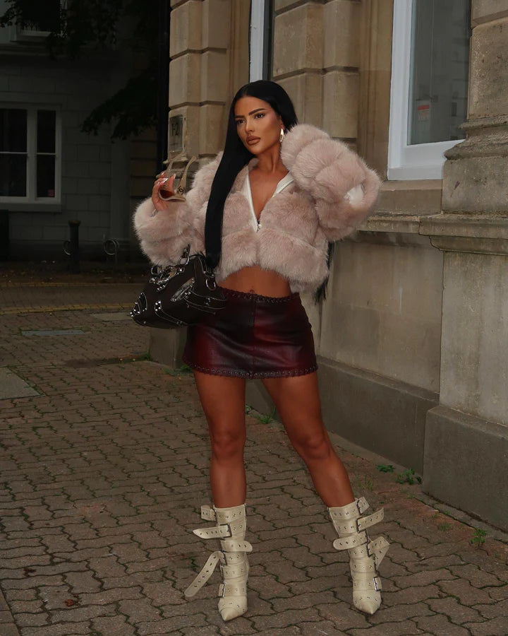 Beige Super Soft Faux Fur Hooded Jacket