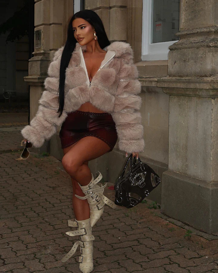 Beige Super Soft Faux Fur Hooded Jacket