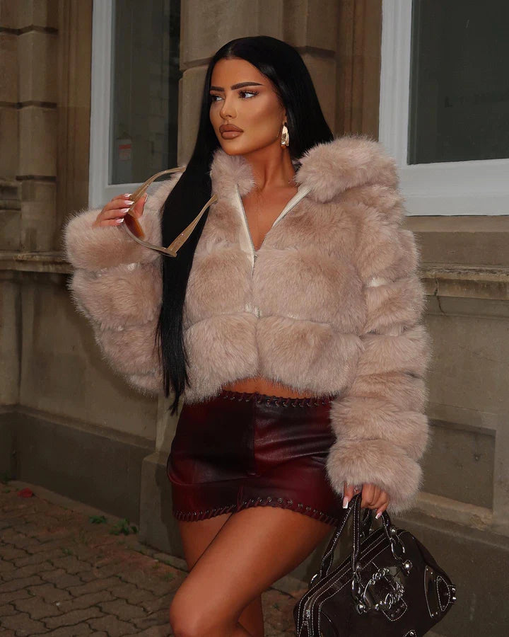 Beige Super Soft Faux Fur Hooded Jacket