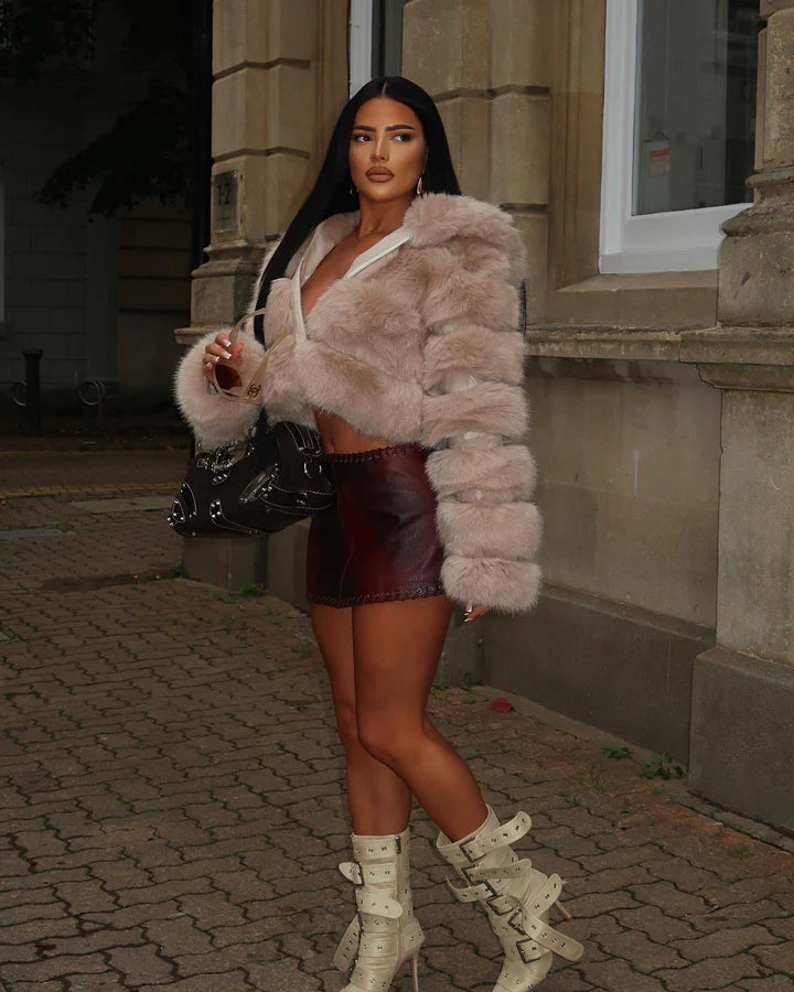 Beige Super Soft Faux Fur Hooded Jacket