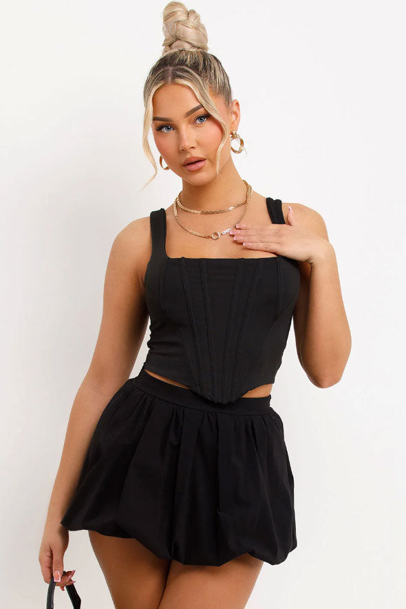 Corset Crop Top Boned Black