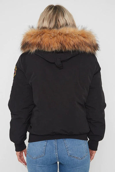 Black Aviator Canada Pilot Faux Fur Hood Bomber Jacket