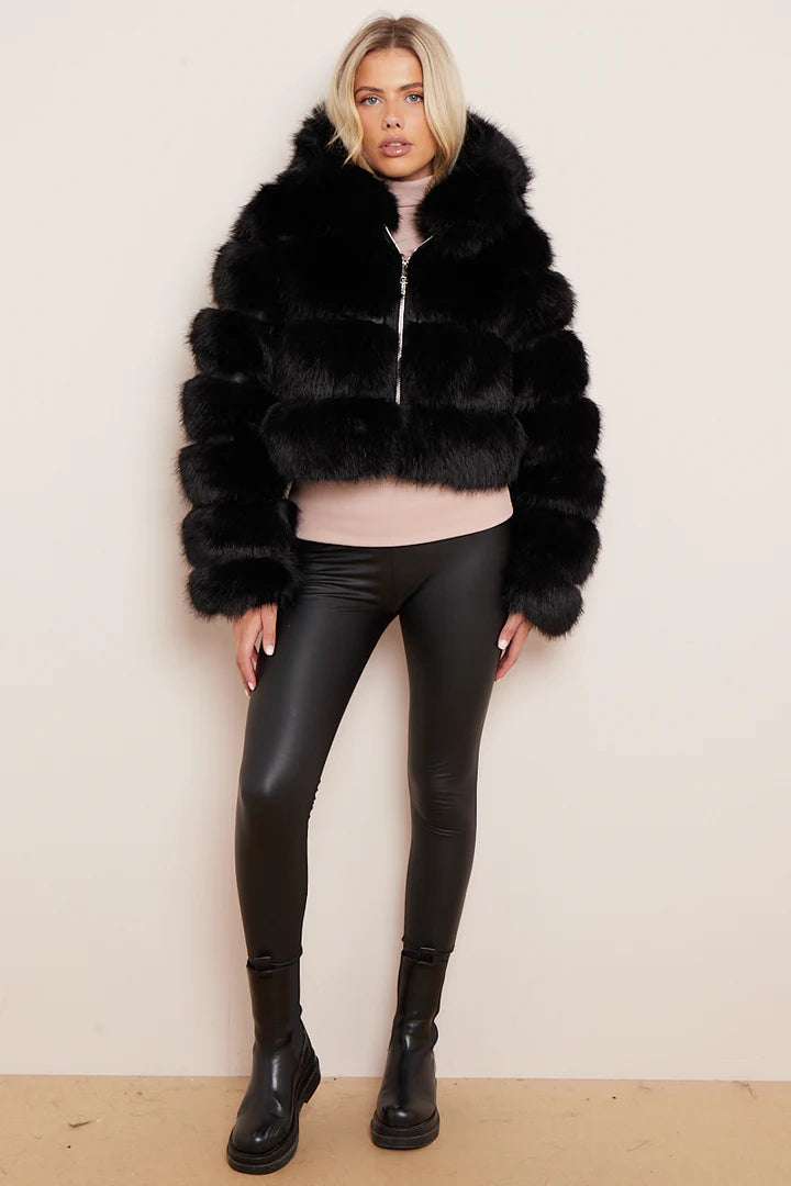 Black Super Soft Faux Fur Hooded Jacket