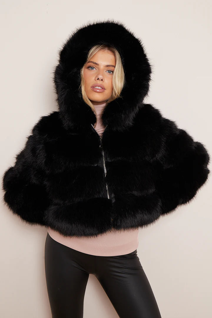 Black Super Soft Faux Fur Hooded Jacket