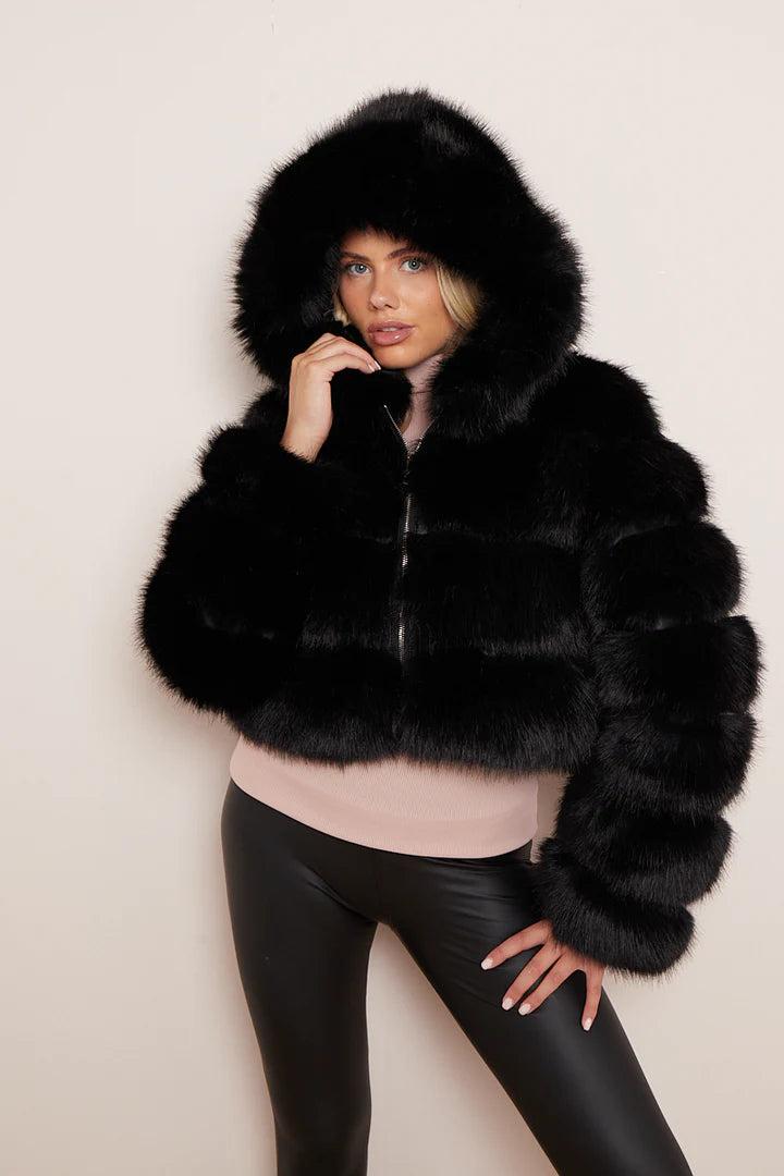 Black Super Soft Faux Fur Hooded Jacket