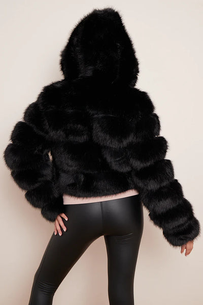 Black Super Soft Faux Fur Hooded Jacket