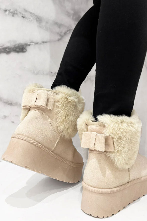 Luxury Cream Faux Fur Lined Ankle Boots