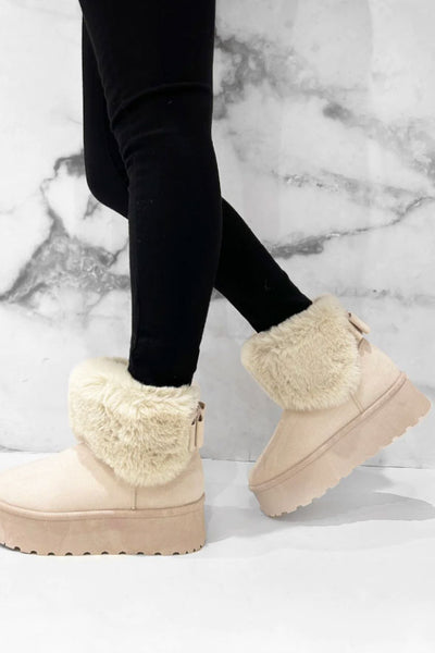 Luxury Cream Faux Fur Lined Ankle Boots