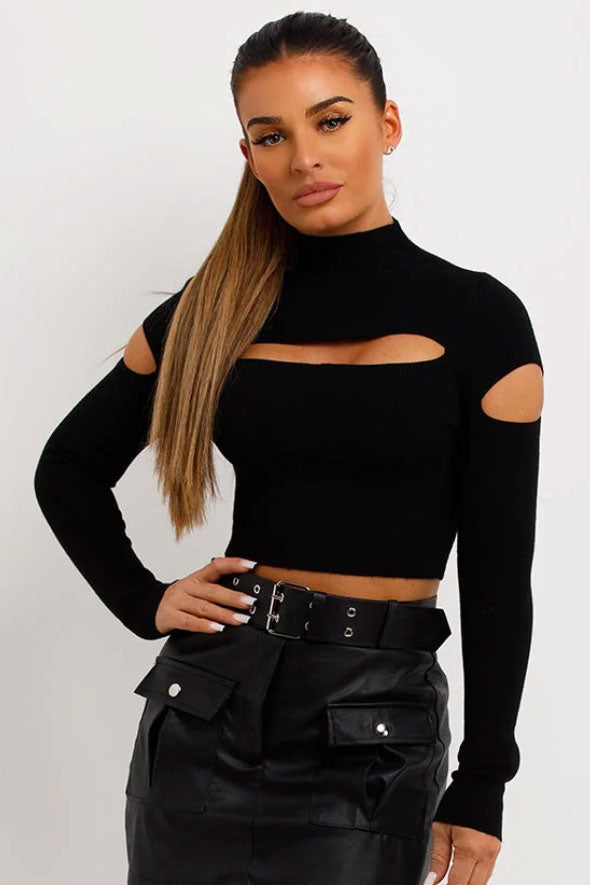 Cut Out Jumper With Long Sleeves Black