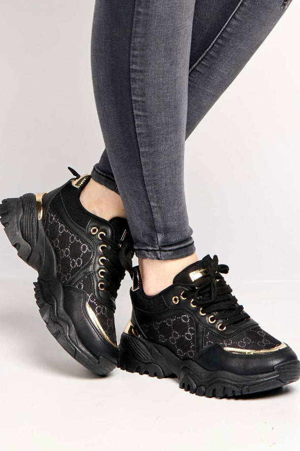 Elle Chunky Sole Logo Trainer in Black