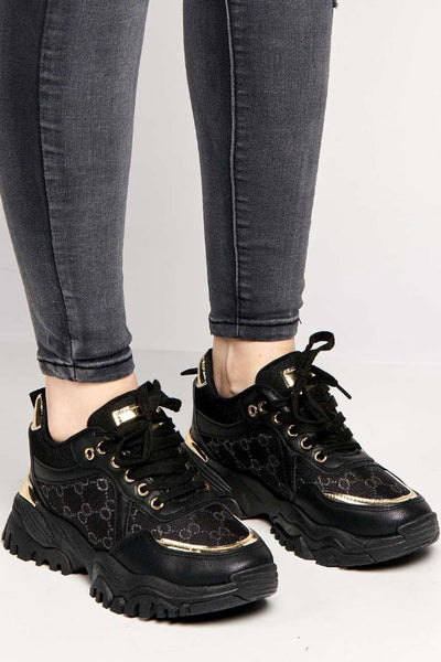 Elle Chunky Sole Logo Trainer in Black