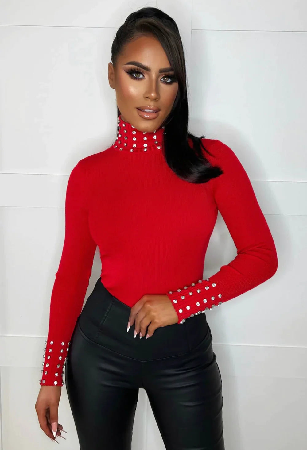 Red Diamond Gem Collar And Cuff Jumper