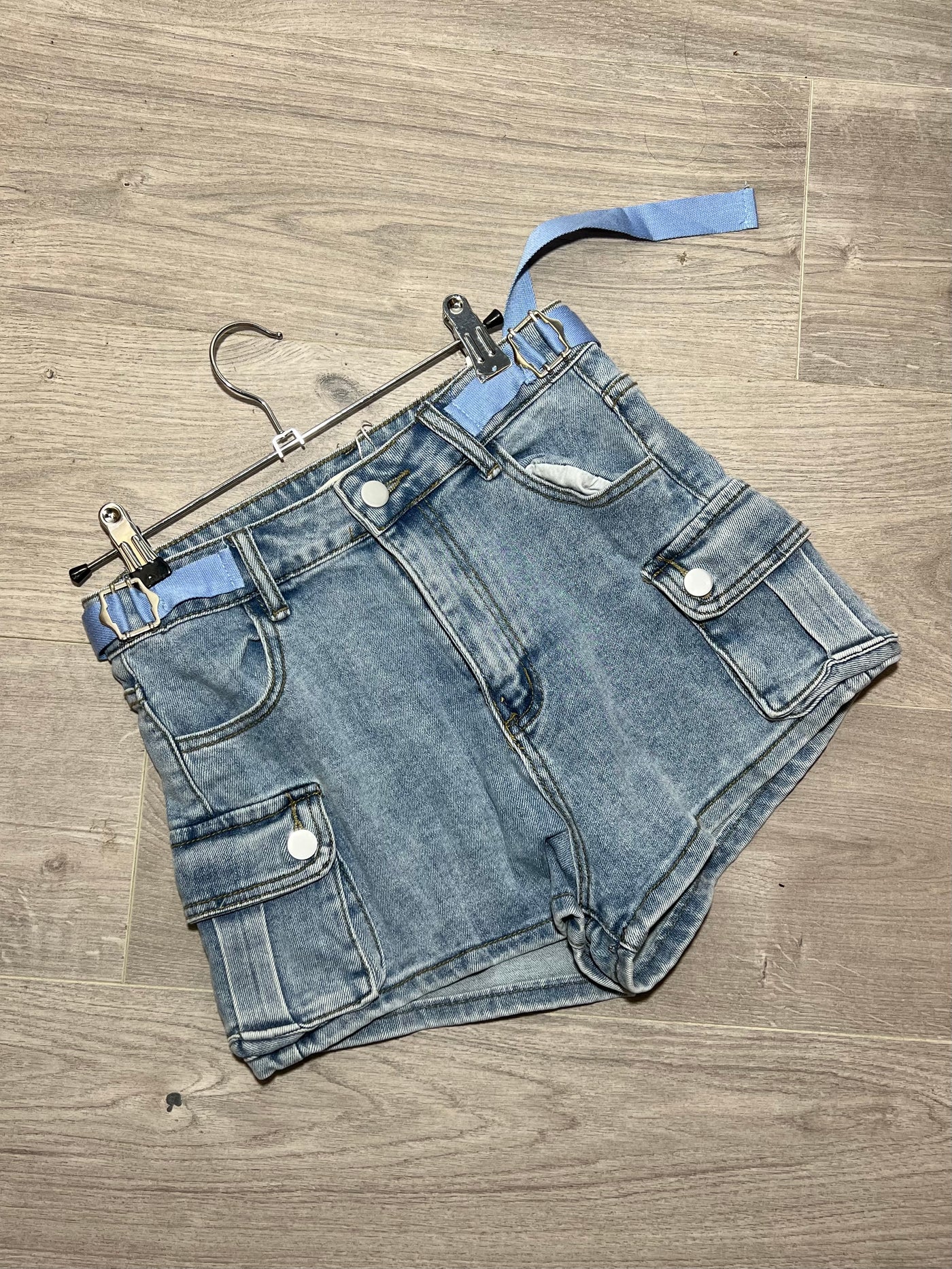 cargo style denim shorts