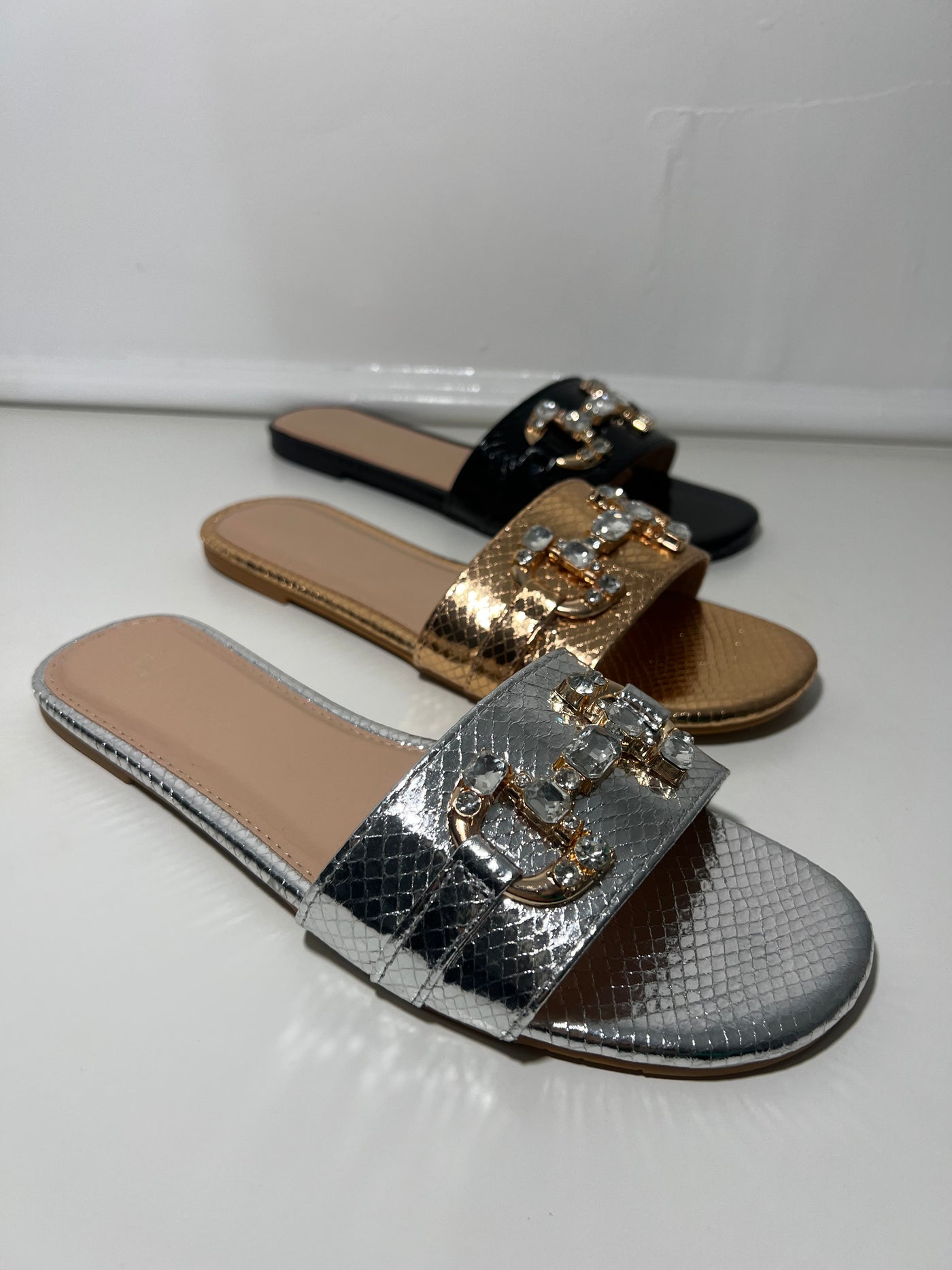 Silver Chrome buckle Flip Flop sandal