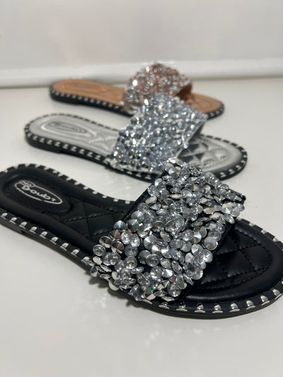 Black crushed jewel flip flop sandal