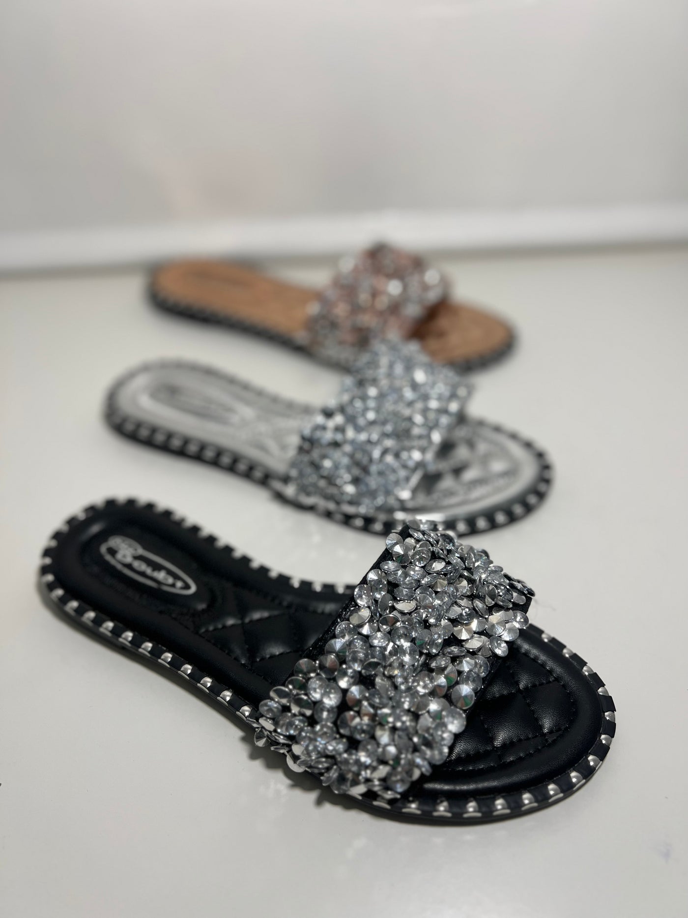 Black crushed jewel flip flop sandal