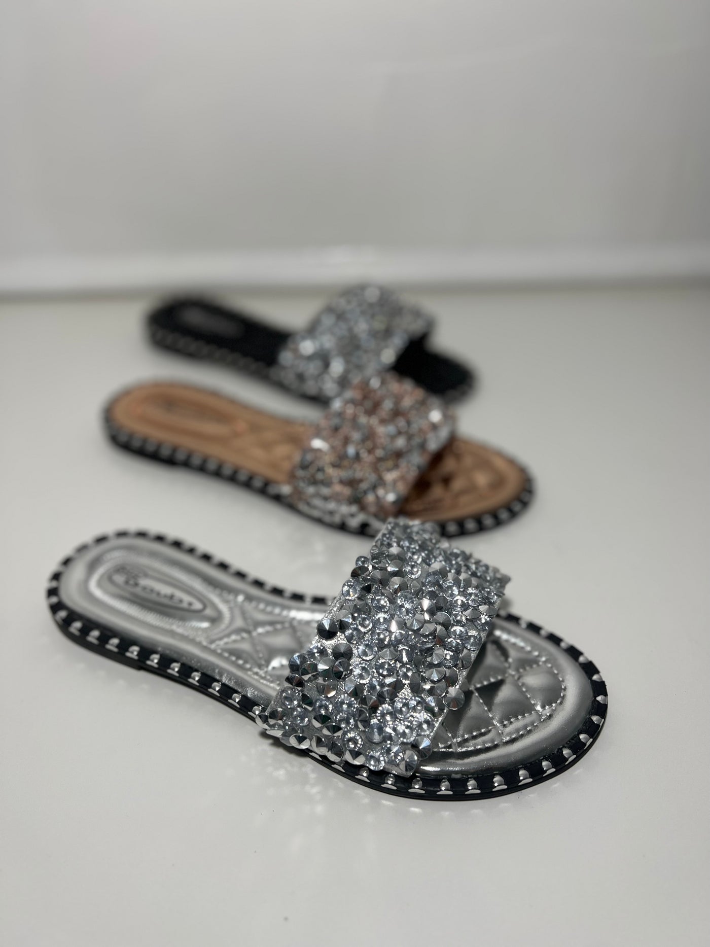 SIlver crushed jewel flip flop sandal