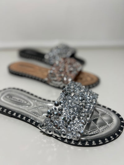 SIlver crushed jewel flip flop sandal