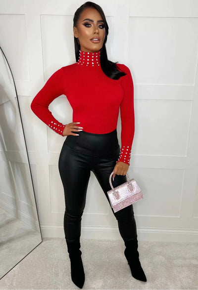 Red Diamond Gem Collar And Cuff Jumper