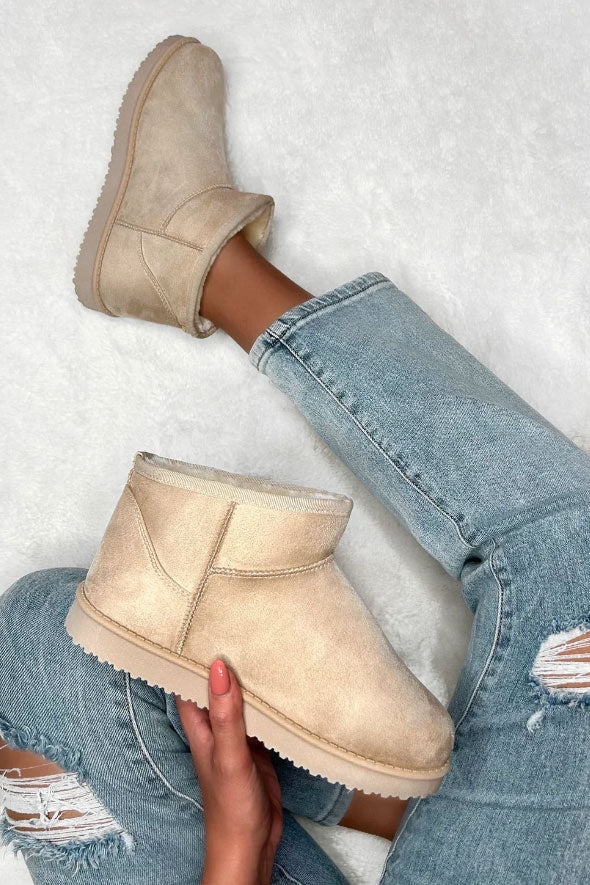 Cream Faux Fur Lined Faux Suede Boots