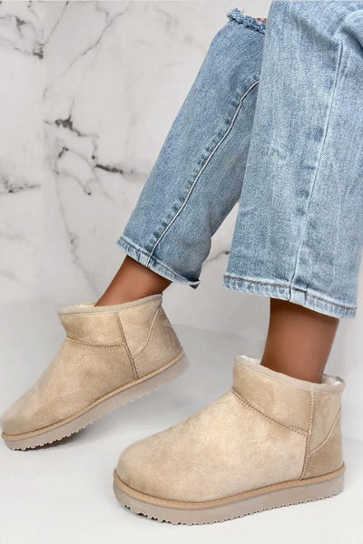 Cream Faux Fur Lined Faux Suede Boots