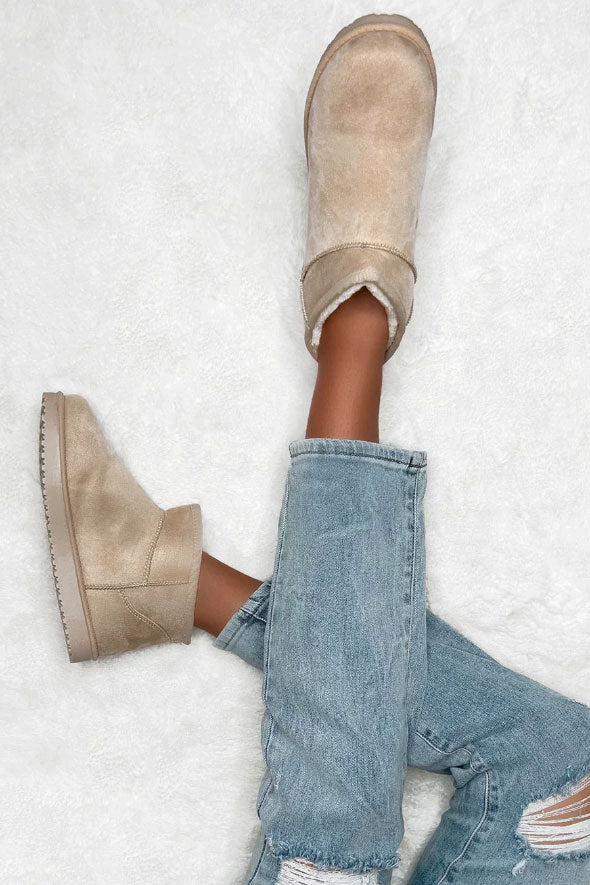 Cream Faux Fur Lined Faux Suede Boots