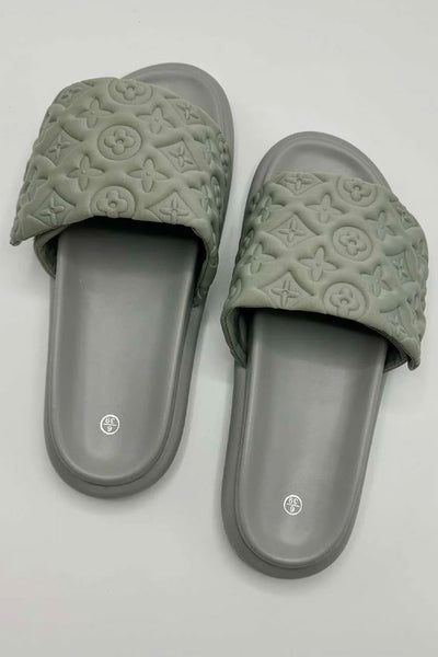 Patterned Band Sliders in Grey