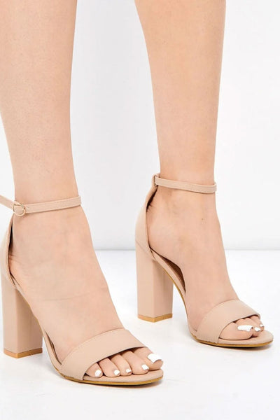 May Barely There Block Heel Ankle Strap Sandal in Nude Matt