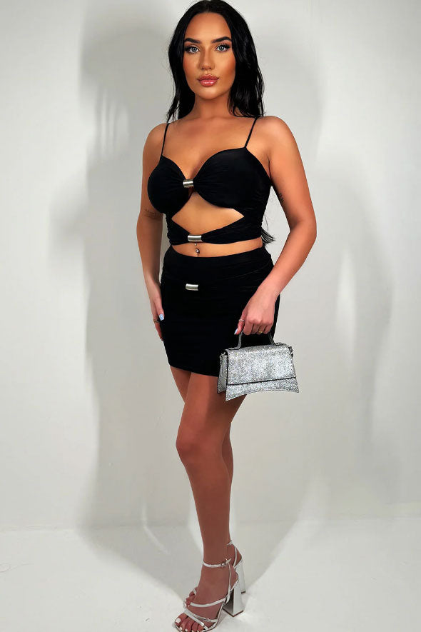 Mini Skirt And Cut Out Crop Top Set Baby Black