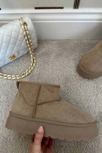 PENNY BEIGE PLATFORM ULTRA MINI FAUX FUR BOOTS